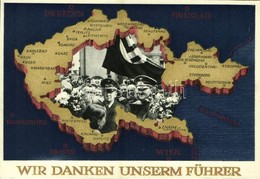 ** T2/T3 Wir Danken Unserm Führer / NSDAP German Nazi Party Propaganda, Adolf Hitler, Konrad Henlein, Map Of The Czech R - Sin Clasificación