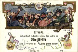 T2/T3 Urkunde, Stiegkeller Salzburg, Verlag U. Druck Von J. Huttegger / Restaurant Advertisement S: H. V. Zwickle (EK) - Ohne Zuordnung