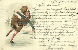 T2/T3 1900 Winter Sport Art Postcard. Scottish Man Ice Skating, Litho  (EB) - Unclassified