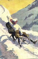 T2/T3 1915 Winter Sport Art Postcard. Sledding Couple S: O. Merté - Unclassified