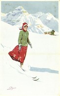 ** T1 Winter Sport Art Postcard. Skiing Lady. Vouga & Cie No. 138. S: Pellegrini - Sin Clasificación