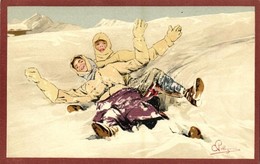 ** T1 Winter Sport Art Postcard. Sledding. Vouga & Cie No. 103. Litho S: Pellegrini - Unclassified