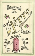 T2/T3 1923 Sok Szerencsét Az Újévre Kíván Január / New Year Greeting, Hand-drawn Art Postcard (EK) - Sin Clasificación