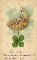 T2/T3 1900 New Year Greeting Art Postcard With Moon And Pigs. Litho - Unclassified