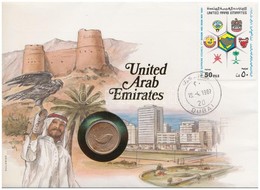 Egyesült Arab Emirátusok 1973-1987. 5f, Felbélyegzett Borítékban, Bélyegzéssel, Német Nyelvű Leírással T:1 
Unites Arab  - Unclassified