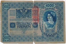 1902. 1000K Piros 'Deutschösterreich' Felülbélyegzéssel +  1913. 20K + 1915. 10K T:III,III- Szakadás - Ohne Zuordnung