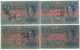 1913. 20K (4xklf) Nehezen Olvasható Felülbélyegzésekkel T:III,III- Kis Szakadás / Hungary 1913. 20 Korona (4xdiff) With  - Unclassified