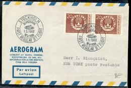 SUEDE - N° 448 (2) / LETTRE 1er VOL STOCKHOLM - NEW-YORK LE 1/5/1960 - TB - Covers & Documents