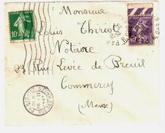 PARIS 117 Rue Des Halles Lettre Ob 1929 50c Ob Meca Et Manuelle Semeuse Yv 159 236 Bord Feuille Dest Commercy Meuse - Covers & Documents