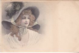 BAD- FRAU LADY  JEUNE FEMME AVEC CHAPEAU ANNEE 1900 PAR ILLUSTRATEUR WICHERA - Wichera