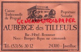 24-JAVERLHAC  - RARE CARTE PUB  HOTEL RESTAURANT AUBERGE DES TILLEULS- PROPRIETAIRE SANSARLAT- PERIGORD - Werbung