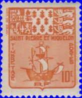 St Pierre & Miquelon Taxe 1947 ~ T 67* - 10 C. Armoiries - Strafport