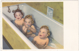 Très Jolie Carte De 3 Bébés Dans Une Baignoire / Années 50 - 60 - Hedendaags (vanaf 1950)