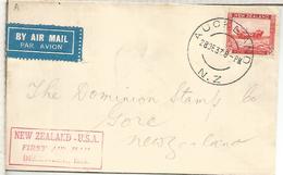 NUEVA ZELANDA AUCKLAND 1937 CC PRIMER VUELO A USA AL DORSO MAT PAGO PAGO SAMOA - Airmail