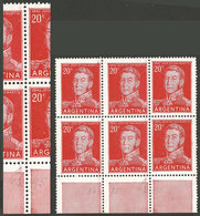 ARGENTINA: GJ.1034, 20c. San Martín On Chalky Paper, Block Of 6 Showing An Interesting Impression Of 2 Stamps Very Misal - Ungebraucht