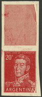 ARGENTINA: GJ.1035CA, 20c. San Martín Printed On Unsurfaced Paper, With Label At Top And IMPERFORATE, Very Rare, VF Qual - Ungebraucht
