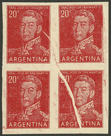 ARGENTINA: GJ.1035P, IMPERFORATE Block Of 4, Also With Notable Paper Fold, Very Fine Quality! - Ungebraucht