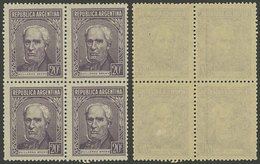 ARGENTINA: GJ.1036a, Block Of 4, 2 Stamps With VERTICAL LINE WATERMARK, VF Quality! - Unused Stamps