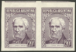 ARGENTINA: GJ.1037P, 20c. Brown, IMPERFORATE PAIR, Excellent Quality! - Ongebruikt