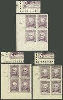 ARGENTINA: GJ.1037, 3 Blocks Of 4 From Different Printings, One Stamp In Each With "GVILLERMO" Variety (position 161), V - Ungebraucht