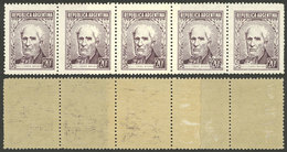 ARGENTINA: GJ.1038, Strip Of 5 With END-OF-ROLL DOUBLE PAPER Variety, VF Quality! - Ungebraucht