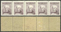 ARGENTINA: GJ.1038, Strip Of 5 With END-OF-ROLL DOUBLE PAPER Variety, VF Quality! - Neufs