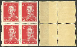 ARGENTINA: GJ.1040, Block Of 4 With End-of-roll DOUBLE PAPER Variety, VF! - Neufs
