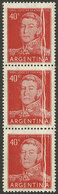 ARGENTINA: GJ.1040, 40c. San Martín, Strip Of 3 With Many PAPER FOLDS, VF! - Ungebraucht