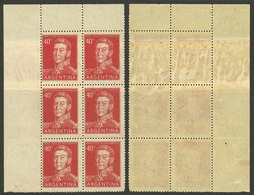 ARGENTINA: GJ.1041, Block Of 6 With END-OF-ROLL DOUBLE PAPER Var., VF Quality! - Ungebraucht