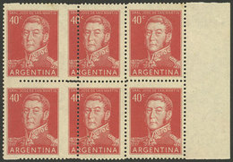 ARGENTINA: GJ.1041, Block Of 6 With Very Shifted Perforation, The Left Stamps Are Much Wider And The Right Examples Are  - Ungebraucht
