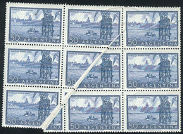 ARGENTINA: GJ.1042, 50c. Port Of Buenos Aires, Block Of 9 With Spectacular PAPER FOLD Affecting 5 Stamps, With Some Mino - Ungebraucht