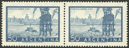 ARGENTINA: GJ.1043a, 50c. Port Of Buenos Aires (small Size), Pair With DOUBLE IMPRESSION Variety, VF Quality, Rare! - Nuevos