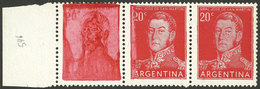 ARGENTINA: GJ.1043b, Strip Of 3, The Left Stamp With VERY DEFECTIVE IMPRESSION, Excellent! - Ungebraucht