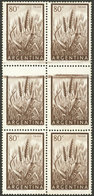 ARGENTINA: GJ.1044, 80c. Wheat Printed On Chalky Paper, Block Of 6, The Central Stamps Partially Unprinted (without Face - Ungebraucht