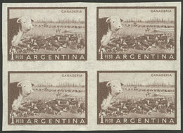 ARGENTINA: GJ.1045P, 1P. Cattle In IMPERFORATE BLOCK OF 4, VF! - Unused Stamps