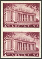 ARGENTINA: GJ.1047P, 2P. Eva Perón Foundation, Extremely Rare IMPERFORATE PAIR, Only 2 Or 3 Are Believed To Be In Existe - Unused Stamps