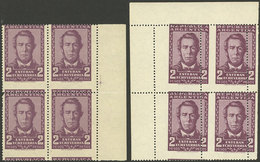 ARGENTINA: GJ.1048, 2P. Echeverría, Blocks Of 4 With Perforations Very Shifted Vertically (MNH) And Horizontally (withou - Unused Stamps