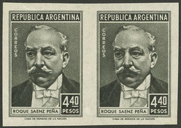 ARGENTINA: GJ.1051P, 4.40P. Saenz Peña, IMPERFORATE PAIR, VF Quality! - Nuevos