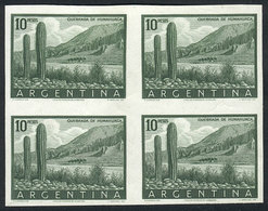 ARGENTINA: GJ.1054, 10P. Cactus, Humahuaca, Very Rare TRIAL COLOR PROOF In Dark Green, Block Of 4 Of Excellent Quality! - Nuevos