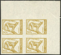 ARGENTINA: GJ.1126P, 50c. Puma Typographed, Extremely Rare IMPERFORATE BLOCK OF 4, MNH, Superb And Very Scarce! - Nuovi
