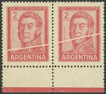 ARGENTINA: GJ.1131, 2P. San Martín In Offset, Pair With Notable PAPER FOLD, VF! - Unused Stamps