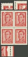 ARGENTINA: GJ.1133, 2P. San Martín, Block Of 4 With Notable White Spots In The Top Stamps, Rare! - Neufs