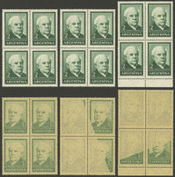 ARGENTINA: GJ.1135, 2P. Sarmiento On Unsurfaced Paper, Block Of 4 With OFFSET IMPRESSION On Back + Other 2 With Partial  - Neufs