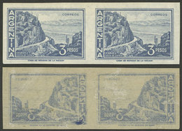 ARGENTINA: GJ.1137P, 3P. Zapata Slope, IMPERFORATE PAIR + Offset Impression On Back, VF Quality! - Unused Stamps