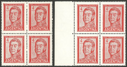 ARGENTINA: GJ.1139A, Blocks Of 4 Printed On FF Paper (fluorescent On Both Sides) And NN Paper (UV Neutral On Both Sides) - Unused Stamps