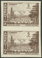 ARGENTINA: GJ.1140, 5P. Souther Riches On National Unsurfaced Paper, IMPERFORATE PAIR Of Very Fine Quality! - Neufs