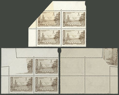 ARGENTINA: GJ.1140A, 5P. Southern Riches On Glazed Paper, Corner Block Of 4, One Stamp Partially Unprinted Due To Foldov - Neufs