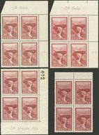 ARGENTINA: GJ.1142, 10P. Incan Bridge On National Unsurfaced Paper, 3 Blocks Of 4 Printed On 1st, 2nd And 3rd Printing + - Neufs