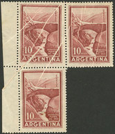ARGENTINA: GJ.1142, Block Of 3 With Many Paper FOLDS, Very Attractive! - Neufs