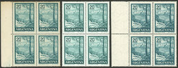 ARGENTINA: GJ.1145 + 1145A + 1145B, 20P. Nahuel Huapí Lake, Blocks Of 4 Printed On Imported Unsurfaced, National Unsurfa - Nuevos